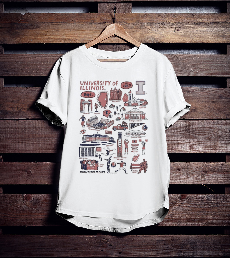University Of Illinois Fighting Illini Est 1867 Alma Mater Memorial Stadium Assembly Hall Foellinger Auditorium Wright Street T-Shirt
