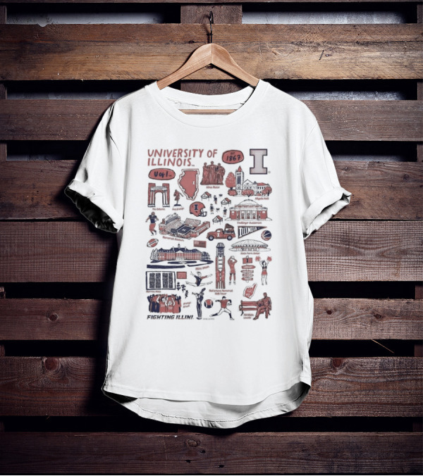 University Of Illinois Fighting Illini Est 1867 Alma Mater Memorial Stadium Assembly Hall Foellinger Auditorium Wright Street T-Shirt