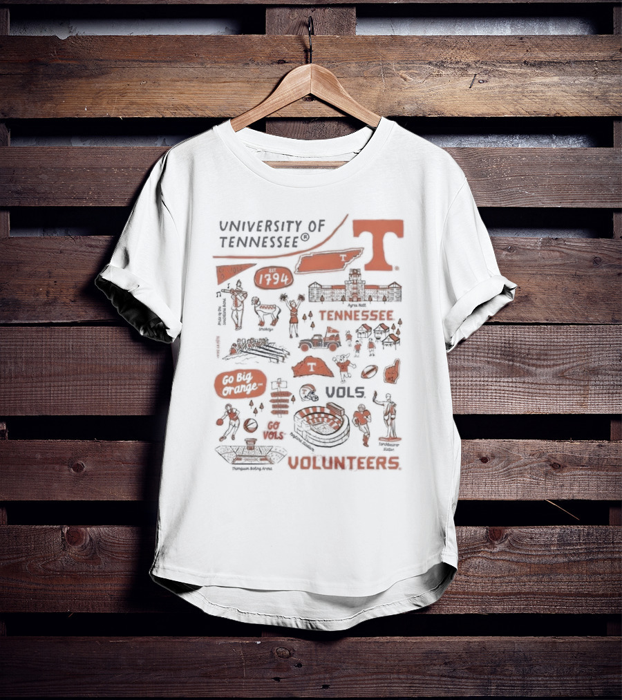 University Of Tennessee Go Big Orange Vols Volunteers Est 1794 Neyland Stadium Thompson Boiling Arena Knox County T-Shirt