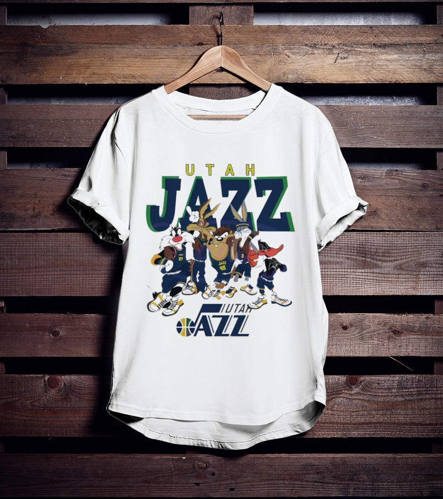 Utah Jazz Looney Tunes Cartoon Characters Featuring Bugs Bunny Daffy Duck Sylvester Tweety Taz T-Shirt