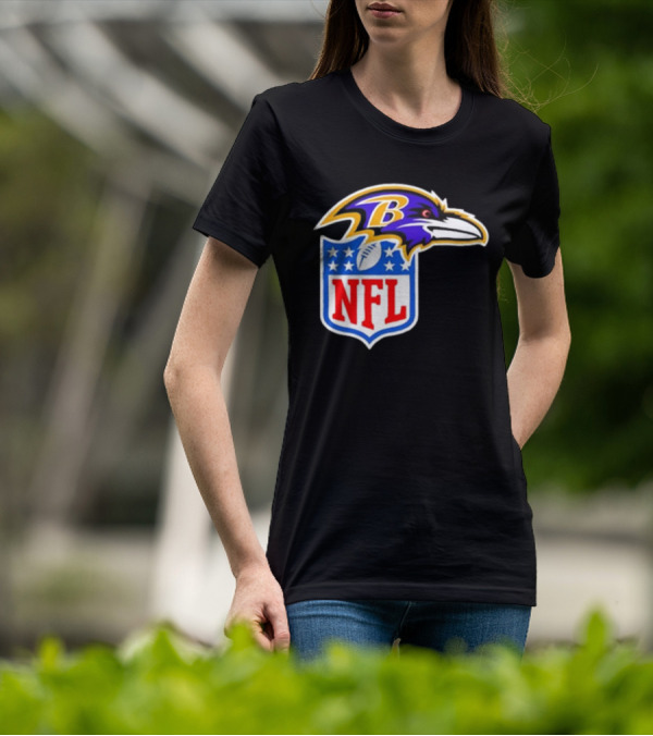 Baltimore Ravens NFL Shield Emblem Ravens Head T-Shirt