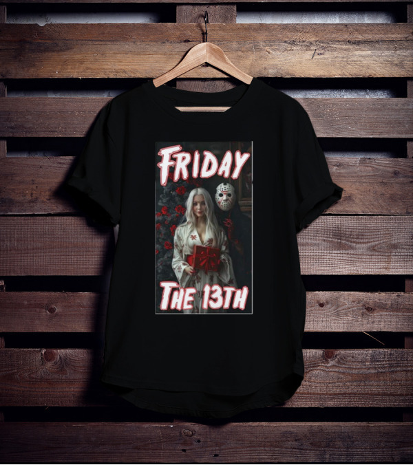 Friday The 13th Horror Inspired Roses And Mask Scene T-Shirt