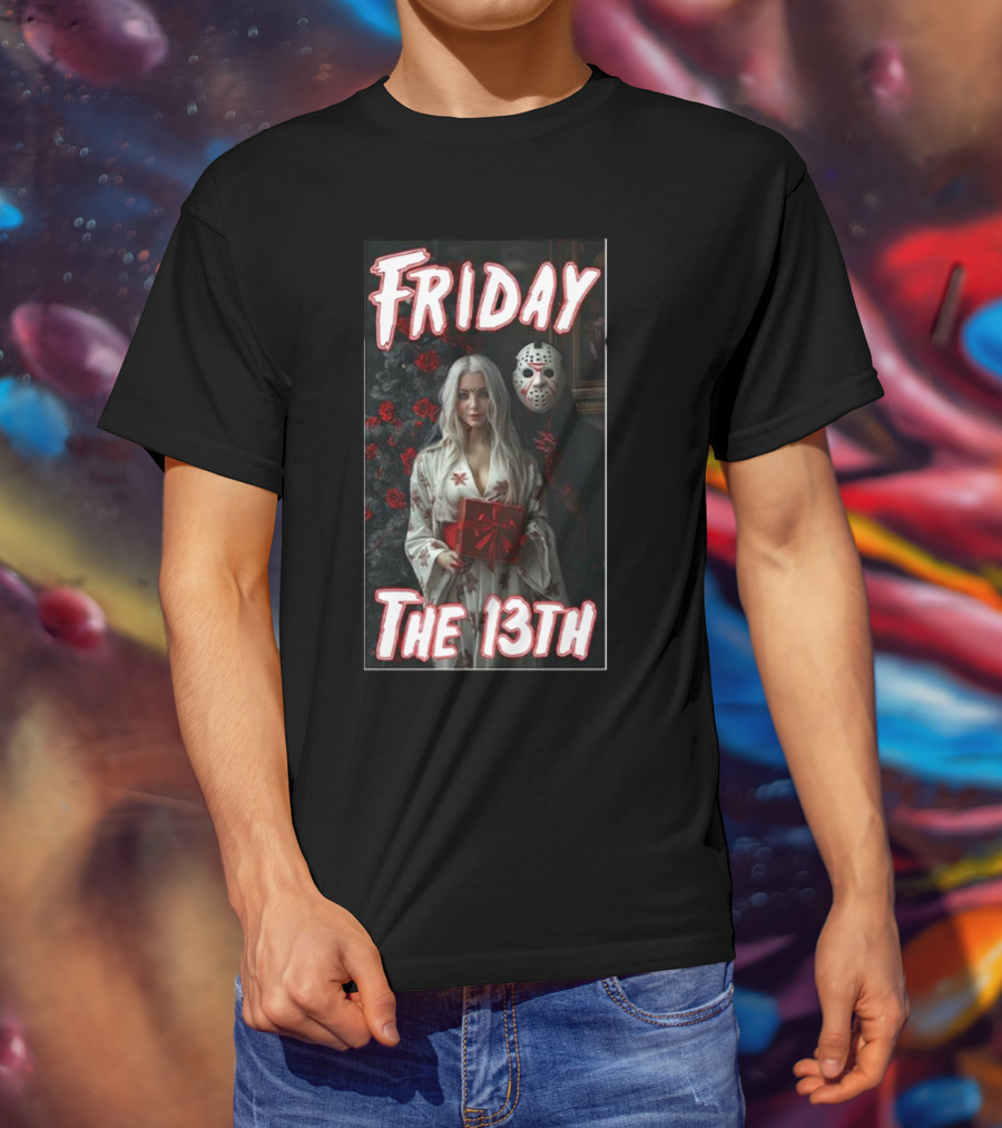 Friday The 13th Horror Inspired Roses And Mask Scene T-Shirt