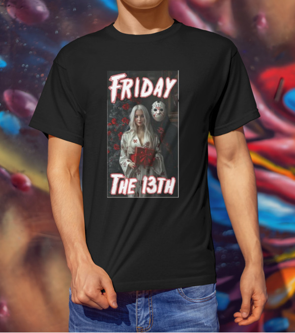Friday The 13th Horror Inspired Roses And Mask Scene T-Shirt