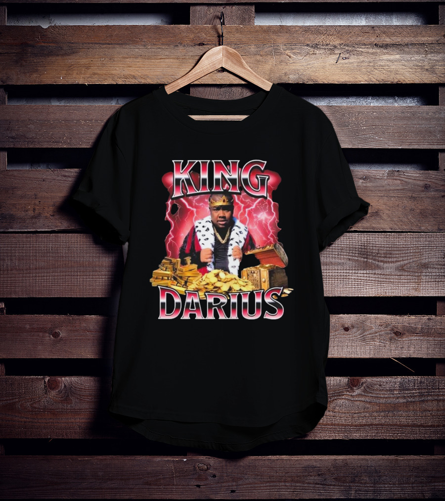 King Darius Royal Gold Treasure With Crown And Lightning Background T-Shirt