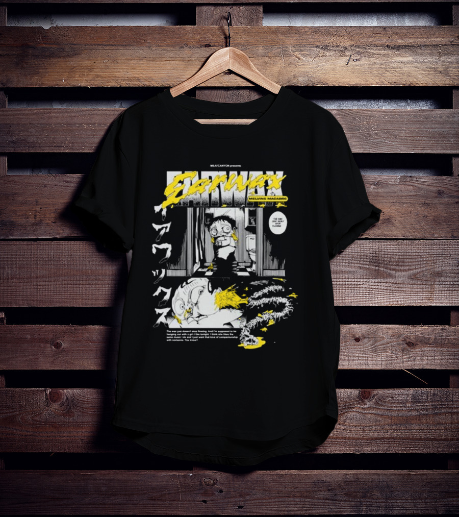 MEATCANYON Presents Earwax Melvin's Macabre Manga Comic Creepy Yellow Text Character Panels T-Shirt