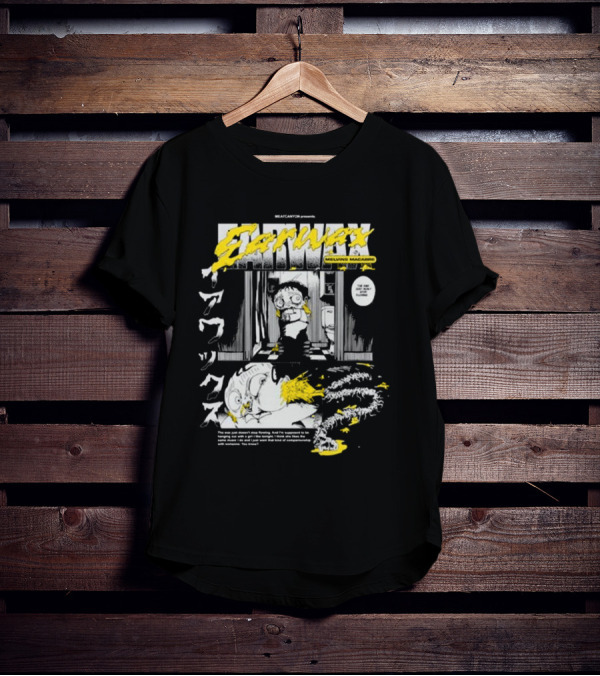 MEATCANYON Presents Earwax Melvin's Macabre Manga Comic Creepy Yellow Text Character Panels T-Shirt