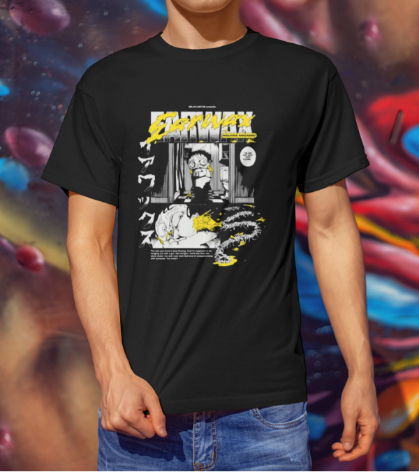 MEATCANYON Presents Earwax Melvin's Macabre Manga Comic Creepy Yellow Text Character Panels T-Shirt
