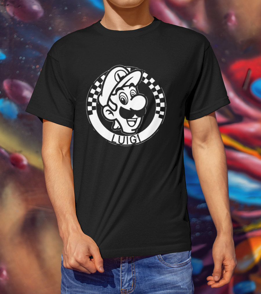 Luigi Super Mario Checkerboard Circle T-Shirt