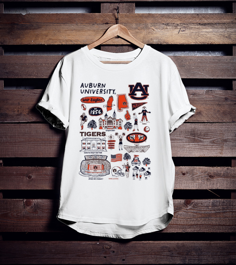 Auburn University Tigers War Eagles Auburn Vive La Fete 1856 Artwork Samson Halls Jordan-Hare Stadium T-Shirt