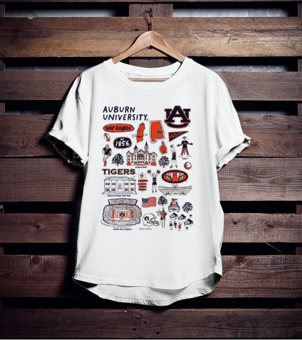 Auburn University Tigers War Eagles Auburn Vive La Fete 1856 Artwork Samson Halls Jordan-Hare Stadium T-Shirt
