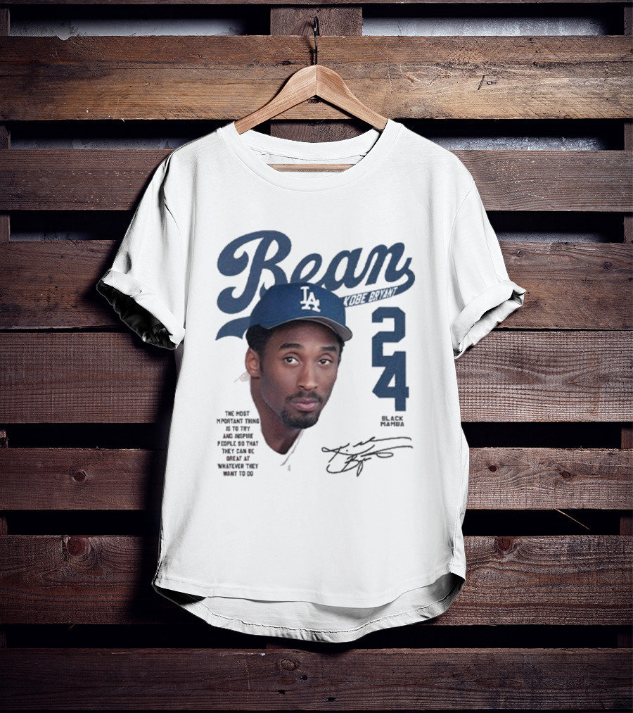 Bean Kobe Bryant 24 Black Mamba Dodgers Cap Autograph T-Shirt