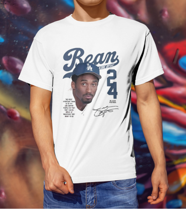 Bean Kobe Bryant 24 Black Mamba Dodgers Cap Autograph T-Shirt