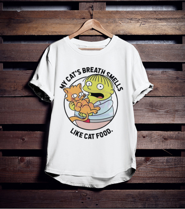 Ralph Wiggum My Cat's Breath Smells Like Cat Food Holding Cat T-Shirt