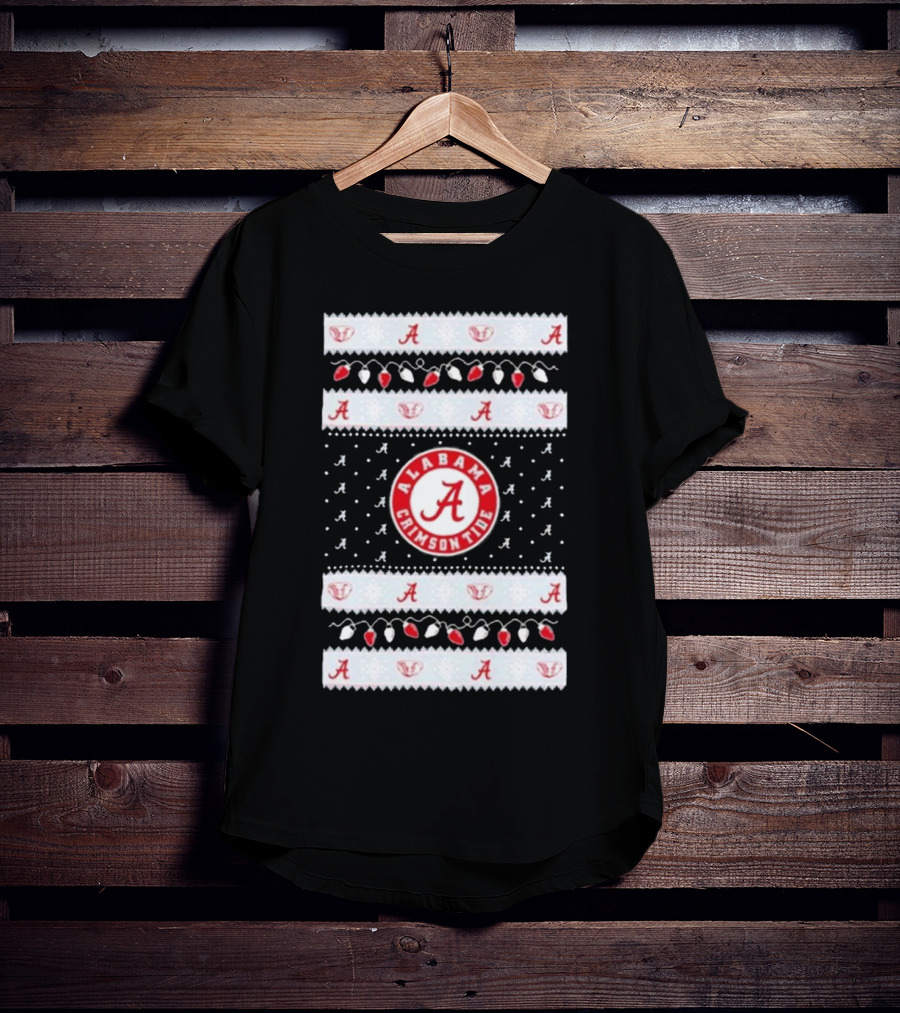 Alabama Crimson Tide A Repeated Pattern Christmas Lights Sweater Holiday T-Shirt