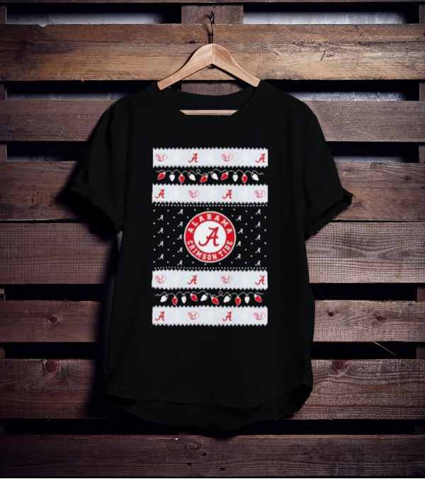 Alabama Crimson Tide A Repeated Pattern Christmas Lights Sweater Holiday T-Shirt