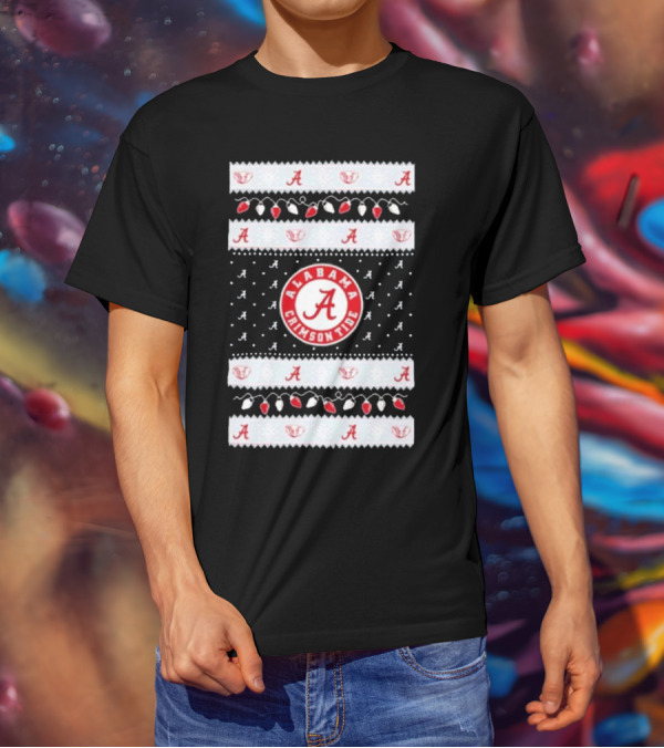 Alabama Crimson Tide A Repeated Pattern Christmas Lights Sweater Holiday T-Shirt