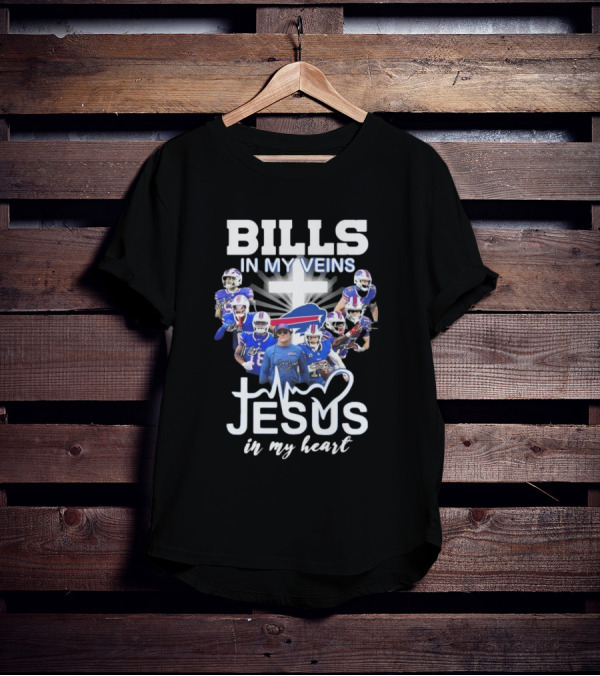 Bills In My Veins Jesus In My Heart Buffalo Players Signatures T-Shirt
