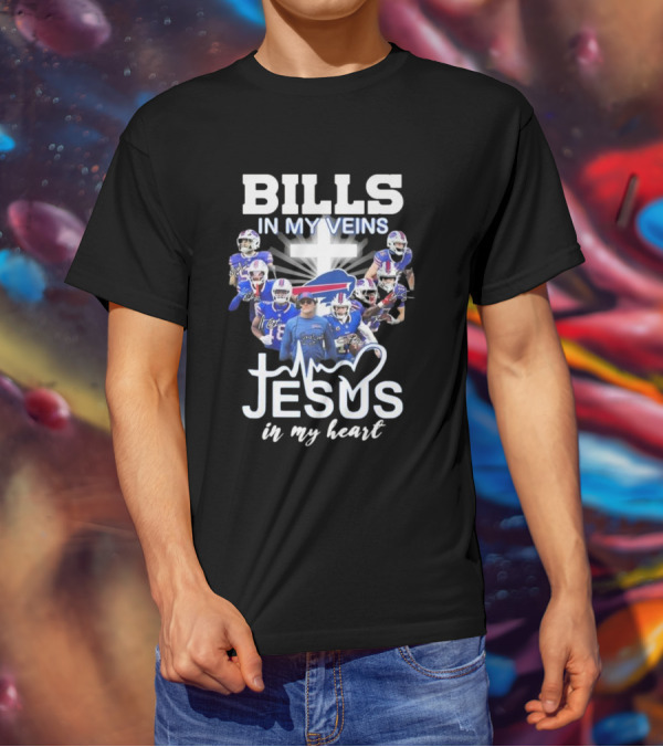 Bills In My Veins Jesus In My Heart Buffalo Players Signatures T-Shirt