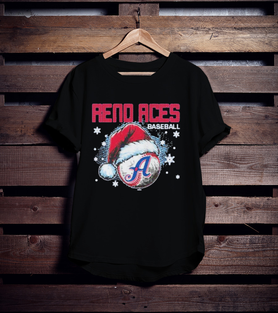 Reno Aces Baseball Santa Hat Christmas Holiday Snowflakes T-Shirt