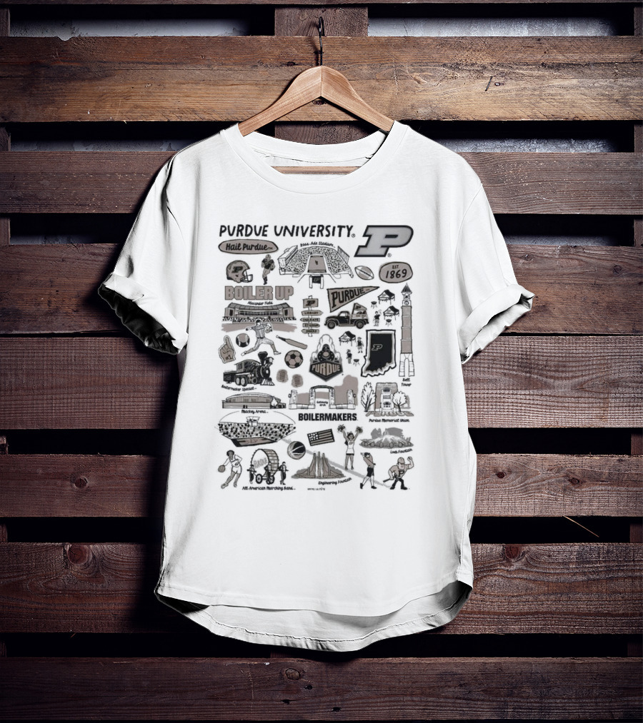 Purdue University Boilermakers Hail Purdue Mackey Arena Ross-Ade Stadium Memorial Mall Purdue Pete Engineering Fountain Boiler Up Purdue Impressions T-Shirt