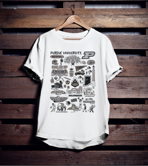 Purdue University Boilermakers Hail Purdue Mackey Arena Ross-Ade Stadium Memorial Mall Purdue Pete Engineering Fountain Boiler Up Purdue Impressions T-Shirt