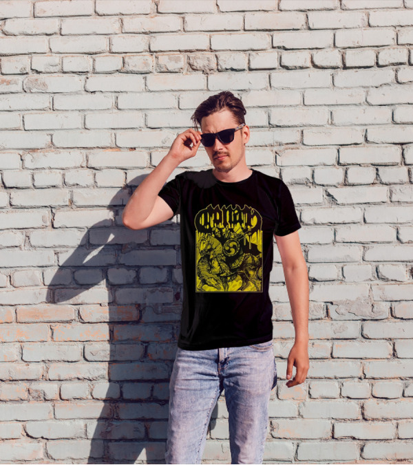 Conan Horseback Warrior With Shield And Hammer On Black And Yellow T-Shirt