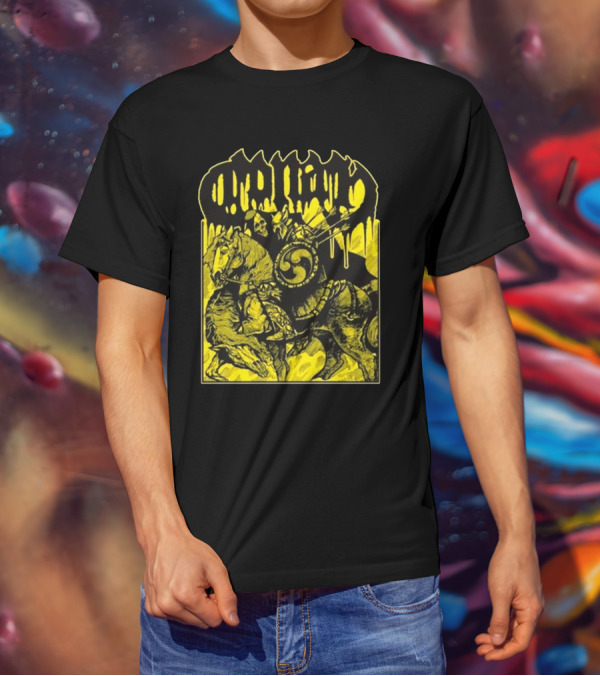 Conan Horseback Warrior With Shield And Hammer On Black And Yellow T-Shirt