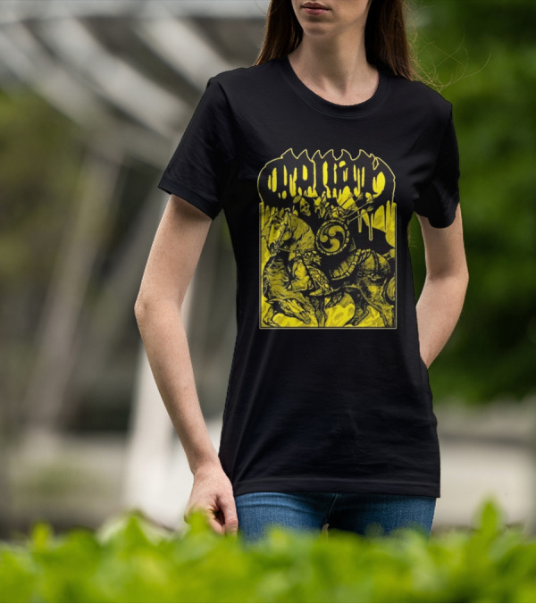 Conan Horseback Warrior With Shield And Hammer On Black And Yellow T-Shirt