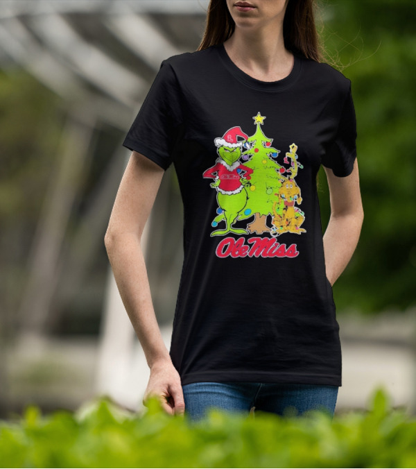 Ole Miss Rebels Grinch And Max Dog Christmas Tree T-Shirt