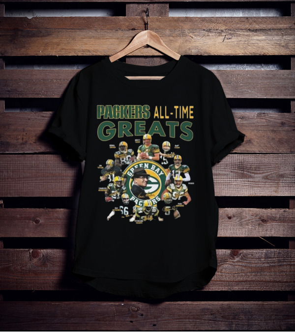 Packers All-Time Greats Green Bay Legends Signatures Brett Favre Bart Starr T-Shirt