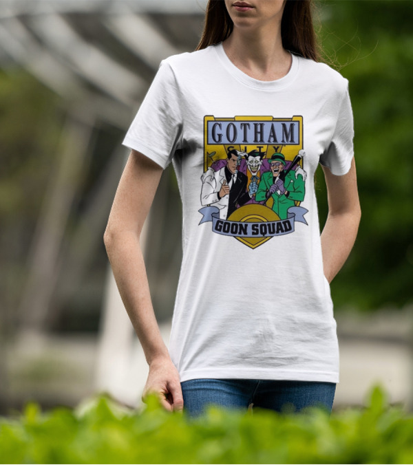 Gotham City Goon Squad Joker Riddler Two-Face Badge T-Shirt