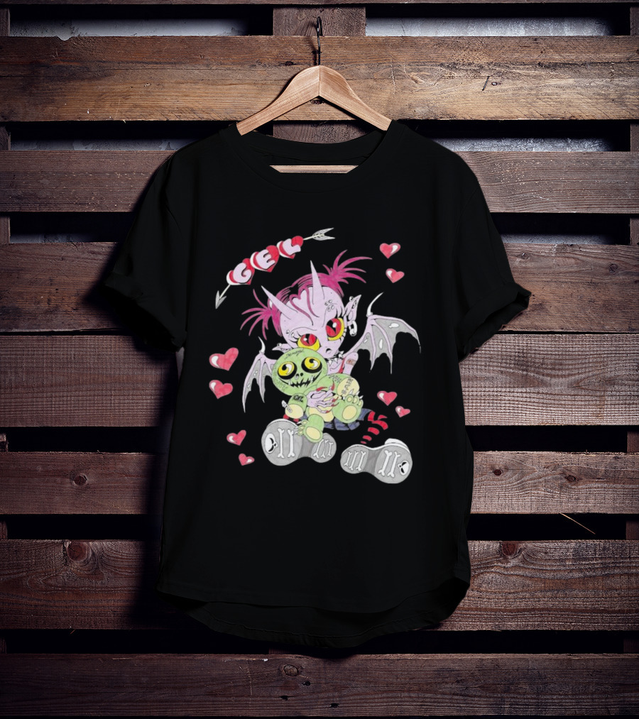 Gelhardcore Turbo Bat Creature Holding Plush Surrounded By Hearts T-Shirt