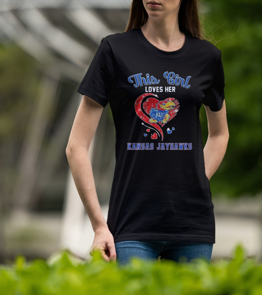 This Girl Loves Her Kansas Jayhawks Heart KU T-Shirt