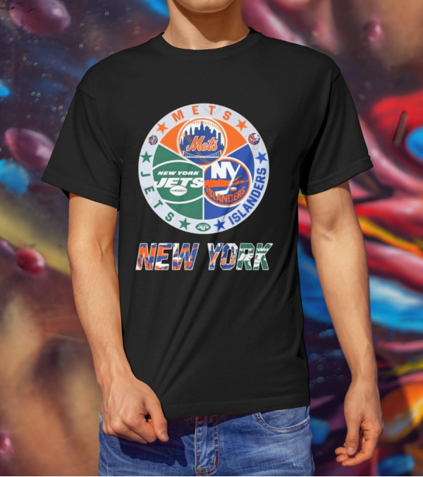 New York Mets Jets Islanders Circle Collaboration T-Shirt