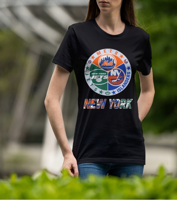 New York Mets Jets Islanders Circle Collaboration T-Shirt
