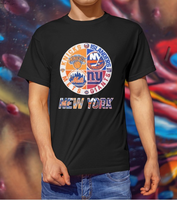 New York Knicks Mets Giants Islanders Circle Collaboration T-Shirt