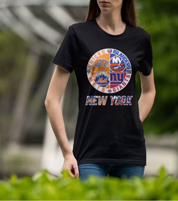 New York Knicks Mets Giants Islanders Circle Collaboration T-Shirt