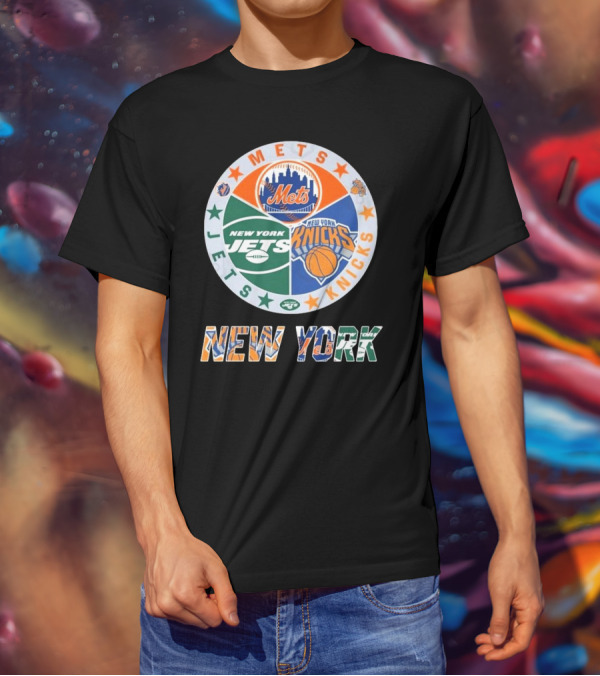 Mets Knicks Jets Circle Logo New York Text T-Shirt