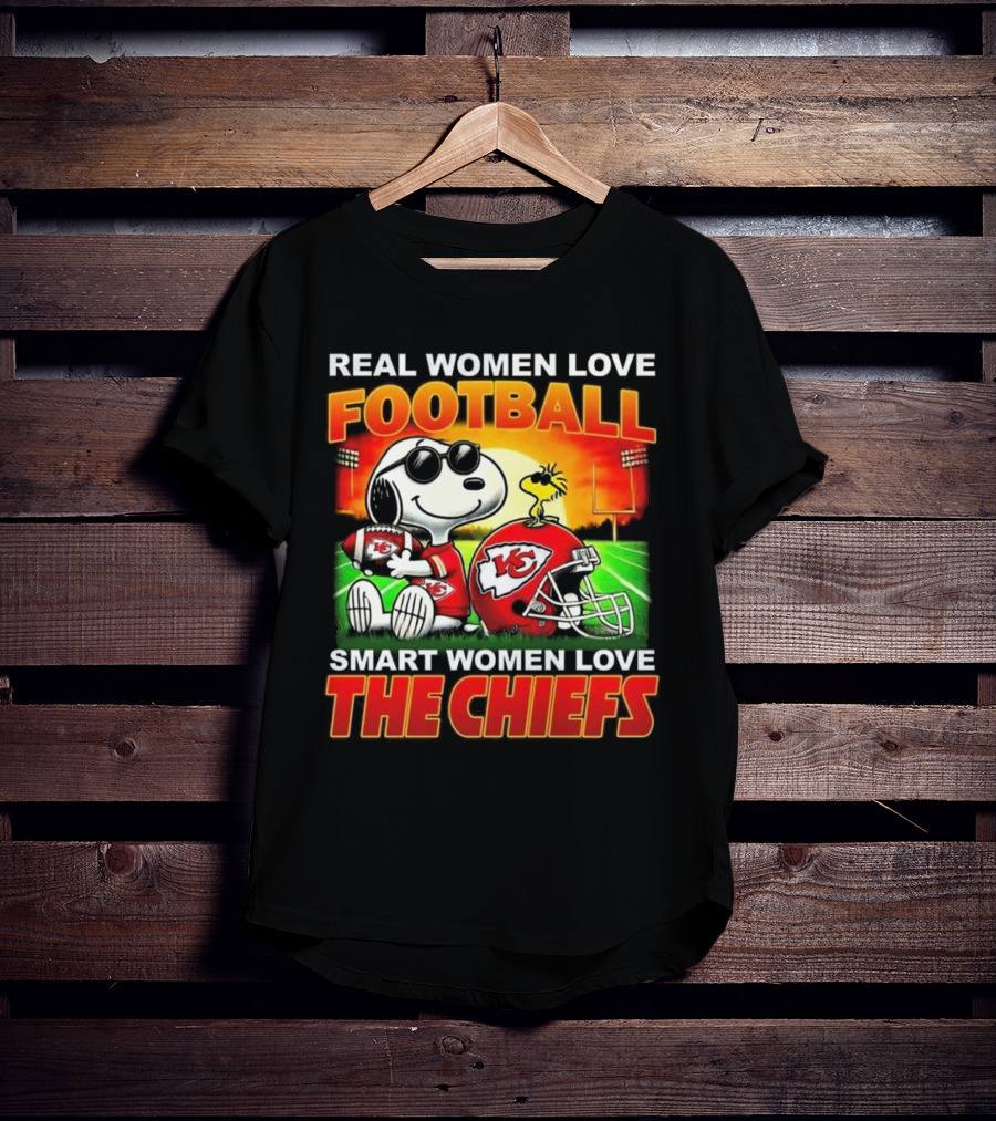 Snoopy Real Women Love Football Smart Women Love The Chiefs Kansas City Sunset T-Shirt
