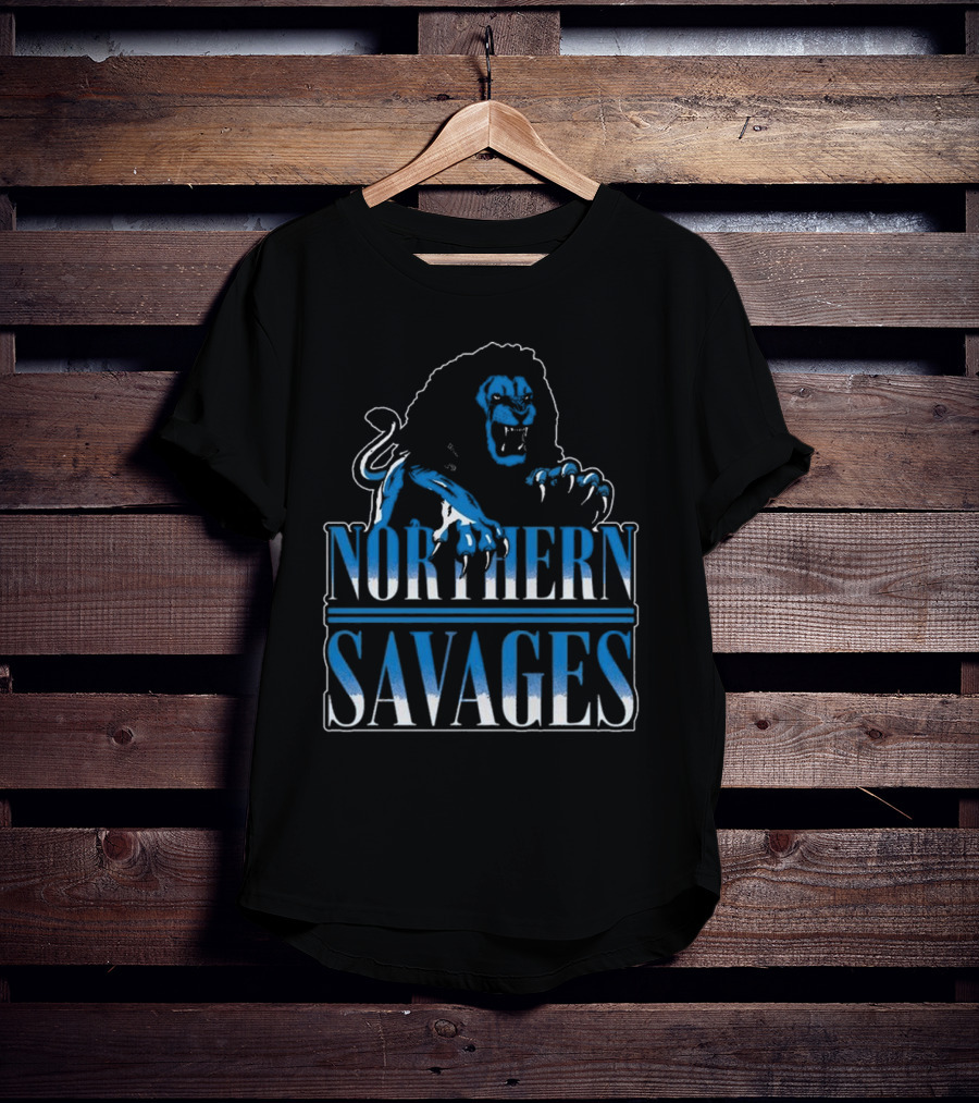 Detroit Lions Northern Savages Fierce Roaring Lion Motif T-Shirt