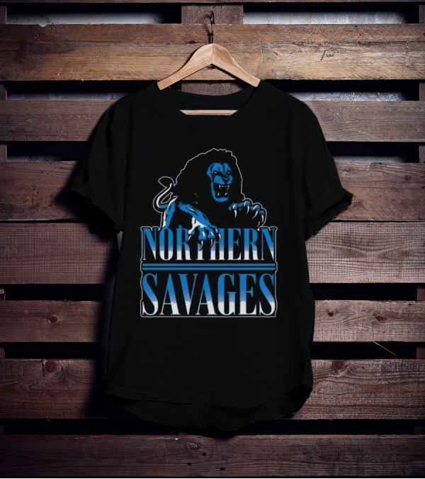 Detroit Lions Northern Savages Fierce Roaring Lion Motif T-Shirt
