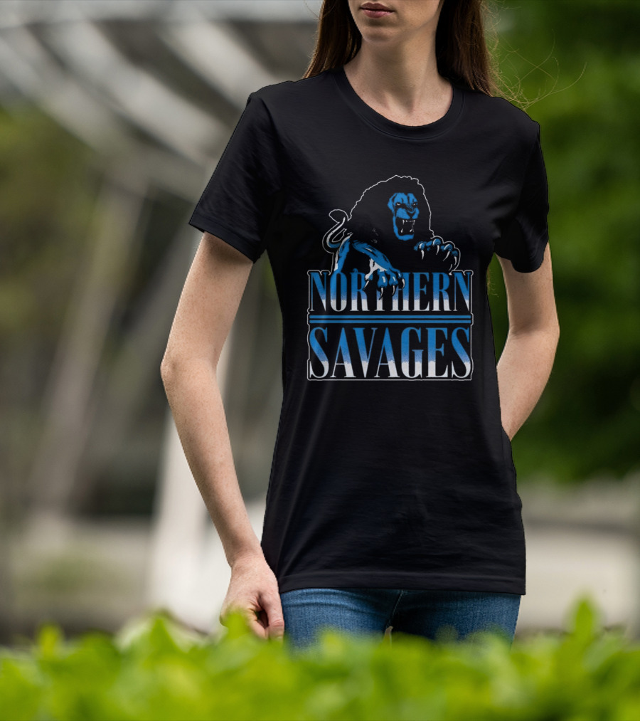 Detroit Lions Northern Savages Fierce Roaring Lion Motif T-Shirt