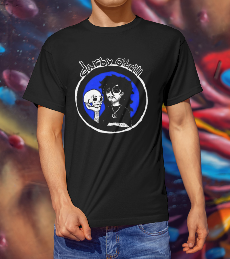 Darby O’trill Skull And Sunglasses Character With Blue Background T-Shirt