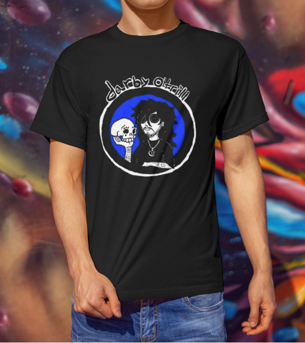 Darby O’trill Skull And Sunglasses Character With Blue Background T-Shirt