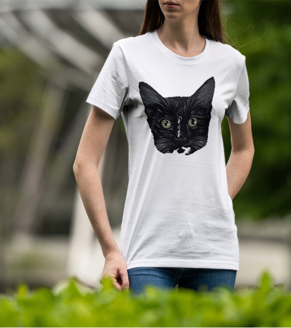 Michael Manigault Brave Green-Eyed Cat Face T-Shirt