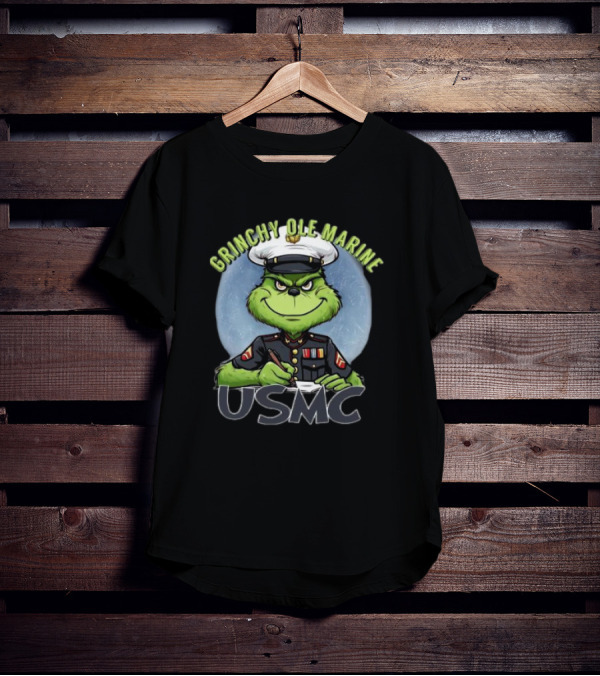 Grinchy Ole Marine USMC Merry Christmas T-Shirt