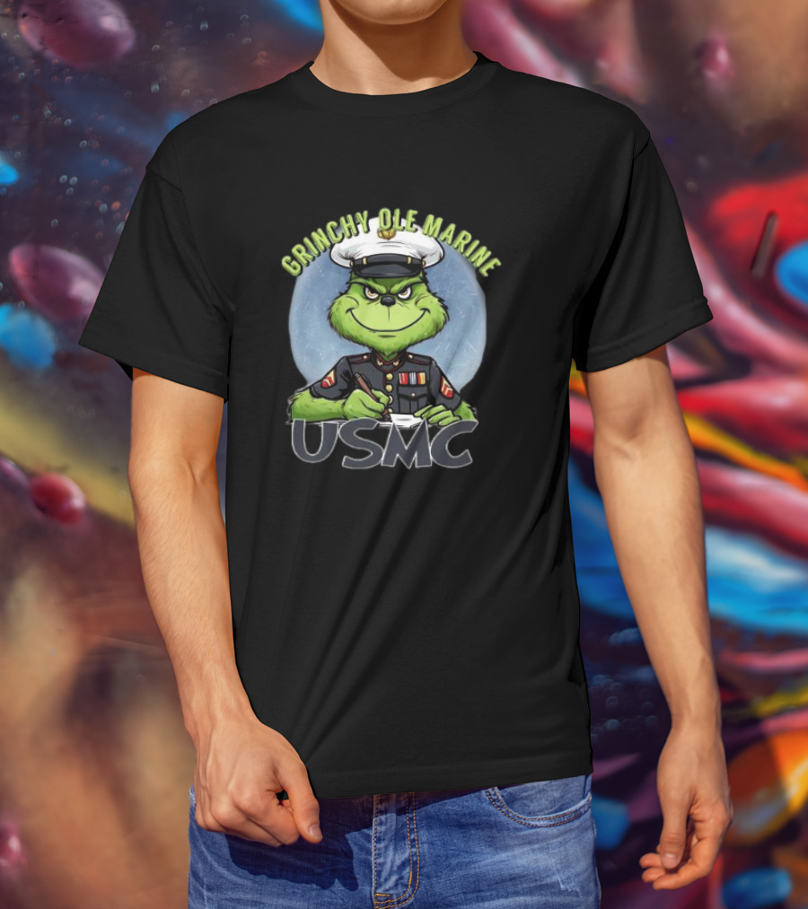 Grinchy Ole Marine USMC Merry Christmas T-Shirt