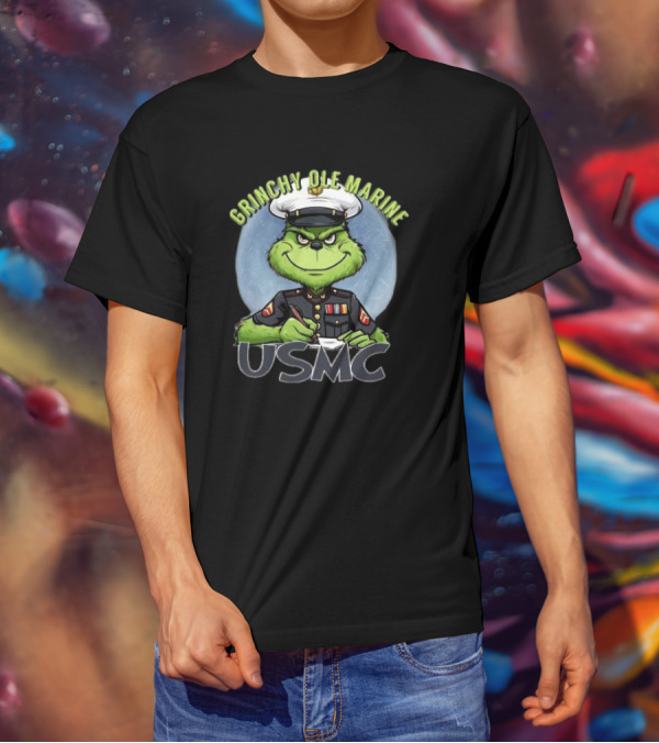 Grinchy Ole Marine USMC Merry Christmas T-Shirt