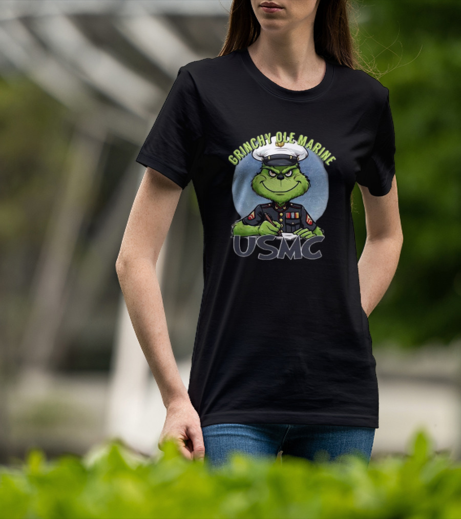 Grinchy Ole Marine USMC Merry Christmas T-Shirt